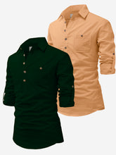 Mens Casual Slim Fit Full Sleeve Cotton Kurta (Pack 2)